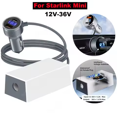 For Starlink Mini 12V-36V Car Adapter with Step Up Converter USB C 3 in 1 Power Cable Boost Cigarett