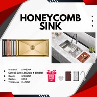 [READY STOCK] Handmade Honeycomb Nano Kitchen Sink SUS304 Stainless Steel Single Bowl 800x450mm - HC