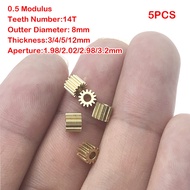 5PCS 0.5M Modulus 14Teeth 0.5M Metal Pinion Gear Brass for 1.98mm 2mm 2.98mm Shaft Size Motors Pinio
