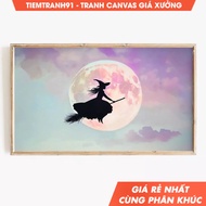 Wall Painting, Frame Tv Halloween Art, Pastel Witch,Painting, Fall Tv Art, comes with hanging nails