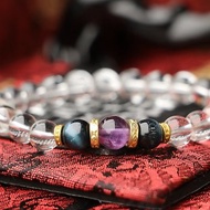 原礦白水晶手珠 8mm 紫水晶隔珠 佛珠念珠 客製化設計 手鍊 飾品