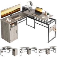 L Shaped Standing Desk Adjustable Height, 60" Corner Computer Desk With Storage File Cabinet, 95.2" 