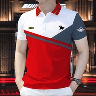 Men's color blocked line polo shirt, men's retro polo shirt, ASEAN clothing, top-level color blocked
