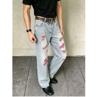 ED Hardy Denim Rice Bead Embroidered Wide Leg Pants - Women's Z04