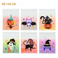 Bộ 100 Halloween Giấy Bóng Kính Túi Kẹo Nhựa Trong Tự Dán Túi Quà Tặng Cho Lừa Hoặc Trị Đồ Ăn Nhẹ Dự