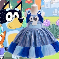 Bluey Girls Dress Summer Cute Cartoon Little Princess Dresses For Birthday Party Gift 1-6 Years Kids