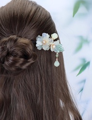 岫玉牡丹黑檀木髮簪(流蘇可拆)