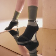 ML009 Matcha 抹茶條紋不對稱絲光棉襪