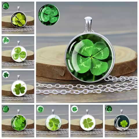 1pc Four Leaf Clover Glass Pendant Necklace Men Women Lucky Clover Jewelry