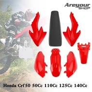 Areyourshop สำหรับ Honda CRF50 50cc 110cc 125cc 140cc รถมอเตอร์ไซด์ออฟโรด 4 จังหวะภายนอก แฟริ่งบังโคลน กรอบชุด สีแดง