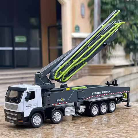 1:50 Diecast Cement Pump Truck Model Metal Concrete Conveyor Pump Truck Cement Transport Engineering
