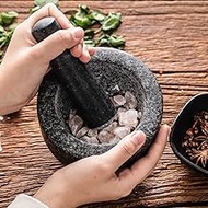 5.5 inch Garlic Masher Condiment Grinder Bowl Heavy Duty Granite Mortar and Pestle Set, Unpolished Stone Grinder Bowl for Guacamole, Salsa, Herb Spices Crusher and Nuts to Release Flavor, Holds 2 Cup