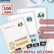 100gsm Paper Refill Notebook Size A4/A5/B5, Refill Paper 100 Horizontal/Checkered/Dotted Pages