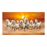 7 Running White Horse Canvas Painting Modern Wall Art Animal Poster Sunset View For Home Decor Cloud