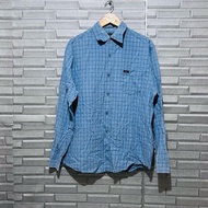 GUESS OXFORD PLAID CHECKS BUTTON DOWN VINTAGE PRINTED POLO SHIRT LONG SLEEVE BLUE MEDIUM 23x30
