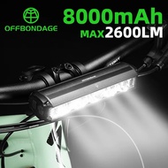 OFFBONDAGE Bicycle Light Front 2600Lumen Bike Light 8000mAh Waterproof Flashlight USB Charging MTB R