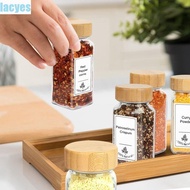 LACYES Spice Jars, Square Glass Spice Bottle, 4oz with Bamboo wood lid Transparent Perforated Seasoning Bottle Cabinet