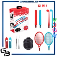 Lucky Fox 12 in 1 Nintendo Switch Accessories for Nintendo Switch Sports Black Neon Blue/ LF-N1201