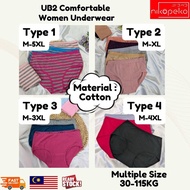 [NEW READY STOCK] (3PCS) (30-115KG) Mid Waist Cotton Panties Spender Wanita Underwear [nikopeko UB2 