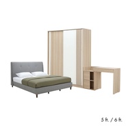 INDEX LIVING MALL ชุดห้องนอน รุ่นมิลลี่+วาร่า (เตียง, ตู้บานสไลด์ 200 ซม., โต๊ะเครื่องแป้ง) - สีเทา/เลอบาน่า โอ๊ค