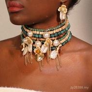 Beaded Set Tassel Multi-Layer Wear Pearl Flower Kute New Style Earrings Short Summer Handmade Neckla