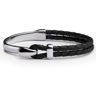 Elegatto Signature Gold Bracelet for Men | Braided Full-Grain Black Leather with 18k Gold-Plated Sta