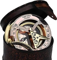 MARY NAUTICAL - Vintage Brass &amp; Copper Sundial Compass, Sundial Clock in Box Gift Sun Clock Ship Antique Replica Watch