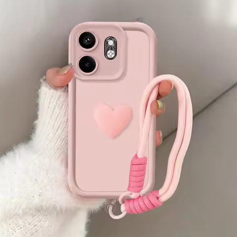 3D Love Heart Lanyard Soft Case For infinix Smart 9 8 7 5 6 Spark 10 Pro Go Note 30 40 Pro 12 Hot 50