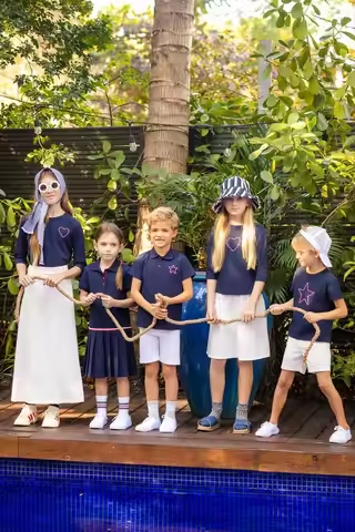 Ali Plus SS26 Rope collection navy Pique Fabric polo dress shirt baby girls boys Matching Clothes