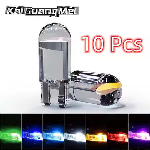 10PCS W5W LED T10 Car Light COB Glass Housing Auto Automobiles Wedge License Plate Lamp Interior Dom