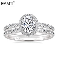 EAMTI 1.5CT 925 Sterling Silver Cubic Zirconia Bridal Rings Sets Oval Cut CZ Engagement Rings Weddin