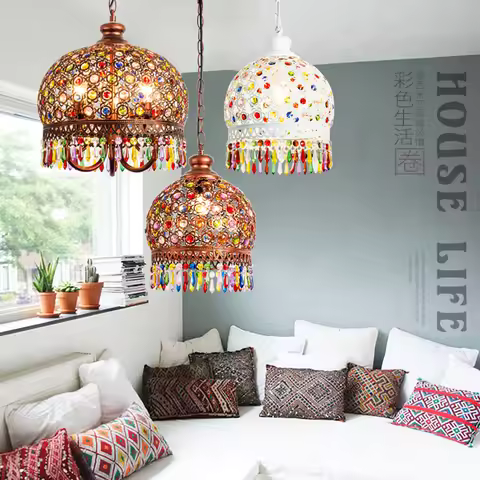 Retro Creative Bohemian Crystal Single Head Coffee Shop Bar Counter Bedroom Restaurant Exotic Chande