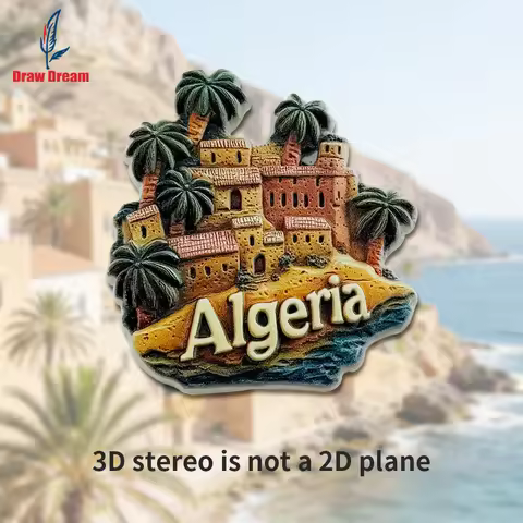 1PC Algeria Mediterranean City Architectural Creative 3D Sticker for Refrigerator, Travel Souvenir, 