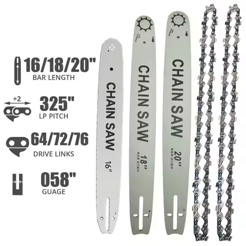 16/18/20 Inch Chainsaw Chain Guide Bar .325" Pitch .058" Gauge 64/72/76 Drive Links for Husqvarna Or