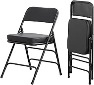 KAIHAOWIN 2 Pack Folding Chairs with Ultra Thick Padded Seat Foldable Chair Indoor Comfortable Metal Chairs with Soft Cushion-Black
