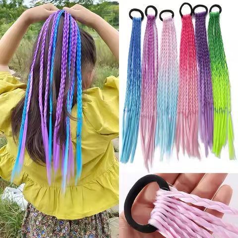 AZQUEEN Synthetic Colored Long Braided Ponytail Extensions With Elastic Band Rainbow Braid Pony Tail