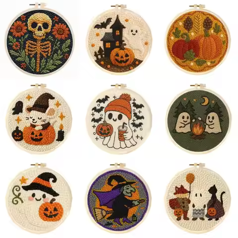 Punch Needle Kit Ghost Pumpkin Creative Punch Needle Embroidery Starter Set For Adults Beginner Craf