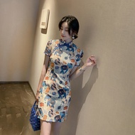 Cheongsam Dress Improved Cheongsam Improved Cheongsam Improved Cheongsam Dress Cheongsam Improved Version 2021 Chinese Style Retro Art Girl Young Daily Wearable Half-Sleeved Dress