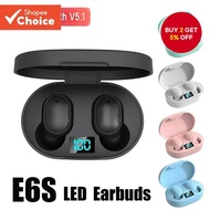 E6S TWS Bluetooth 5.1 Wireless Headphones With Micphone Charging Box Handsfree Earbuds For Noise Red
