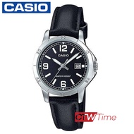 Casio Standard นาฬิกาข้อมือผู้หญิง สายหนัง รุ่น LTP-V004L-1BUDF (หน้าปัดสีดำ)