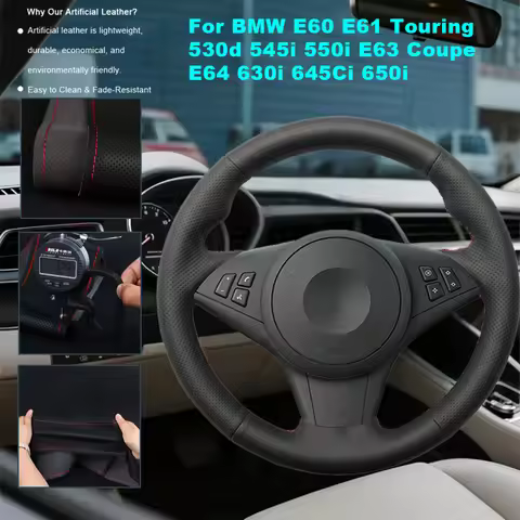 Custom Car Steering Wheel Cover For BMW E60 E61 Touring 530d 545i 550i E63 Coupe E64 630i 645Ci 650i