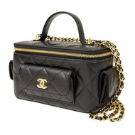 平過原價! 現貨 Chanel 23B 24K 25P Cargo Vanity Case 黑金荔枝皮 長盒子 小盒子 魚子醬 飯盒包 Caviar Leather Black AP3017 GP S