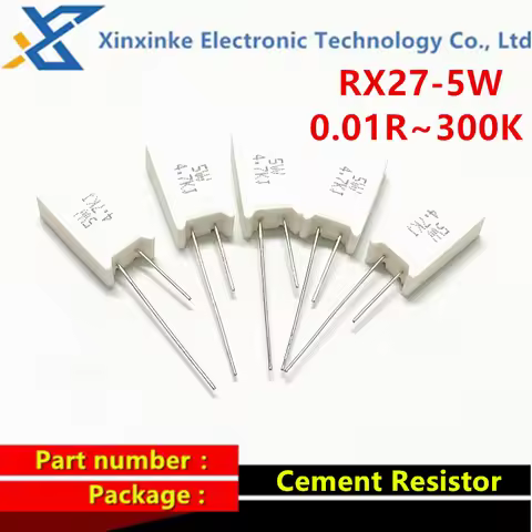 5PCS 5W 0.01R ~ 100K Ceramic Resistance Vertical Cement Resistor 1R 3.3R 3.9R 10R 22R 47R 51R 100R 6