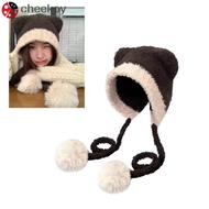 CHEEKOY Ear Protection Hat, Thickened Bear Ear Beanies Bear Hat,  Wool Crochet Warm Hat Women