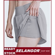 Women Sport's Yoga Shorts Pants Running Jogger Short Pants Gym Exercise Slim Fit Fake Two Pieces Des