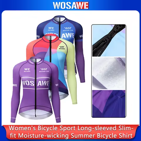 WOSAWE Women Cycling Jersey Long Sleeve Slim Fit Moisture Wicking Summer Bike Shirt with YKK Double 