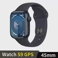 Apple Watch S9 GPS 45mm 鋁金屬錶殼搭配運動型錶帶 (午夜鋁午夜錶帶(S/M))