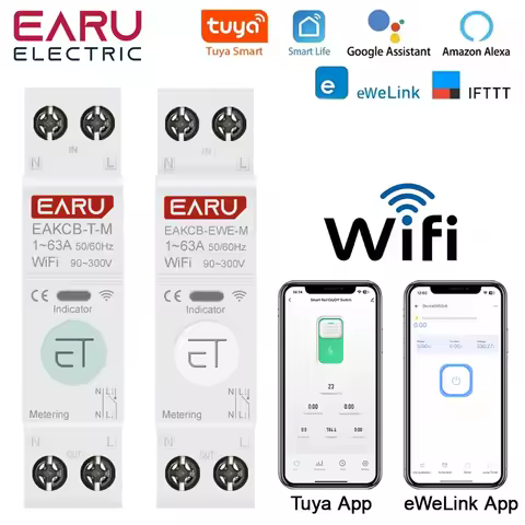 Tuya eWeLink WiFi Smart Circuit Breaker 1P+N 63A MCB Time Relay Switch Energy Meter kWh Voltage Curr