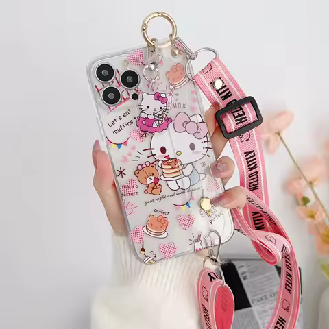 Sanrio Cartoon Hello Kitty With Strap Lanyard Phone Case For OPPO A78 A58 A76 A83 A73 A79 A59 A71 A7