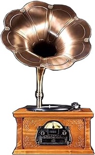 Gramophone Retro Classical Style Vinyl Turntable Support Vinyl Record Bluetooth 33/45/78 Speed USB Radio CD Player Golden Phoebe Material (Color: Brown)